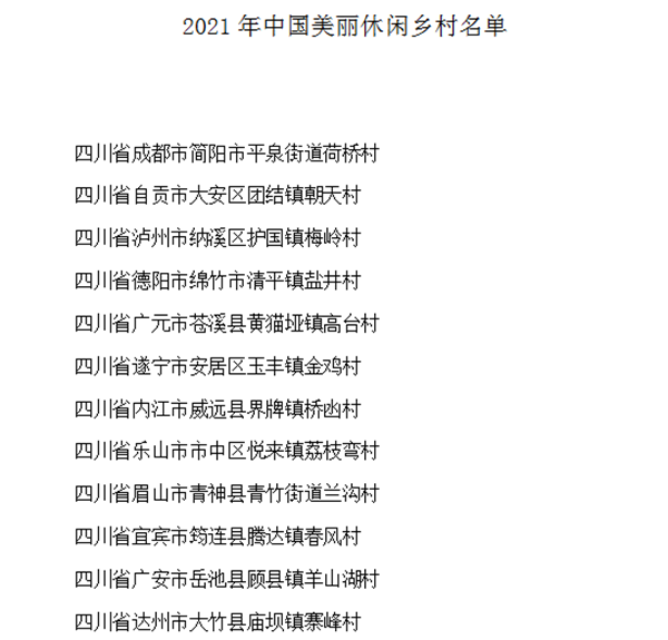2021年中国美丽休闲乡村名单出炉 四川12地入选