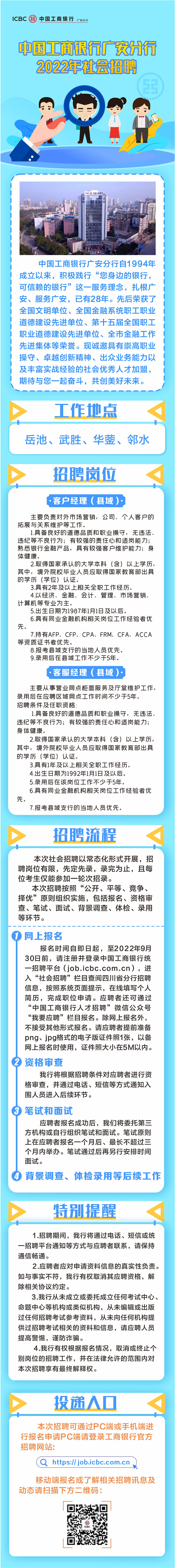 中国工商银行广安分行发布2022年社会招聘通知